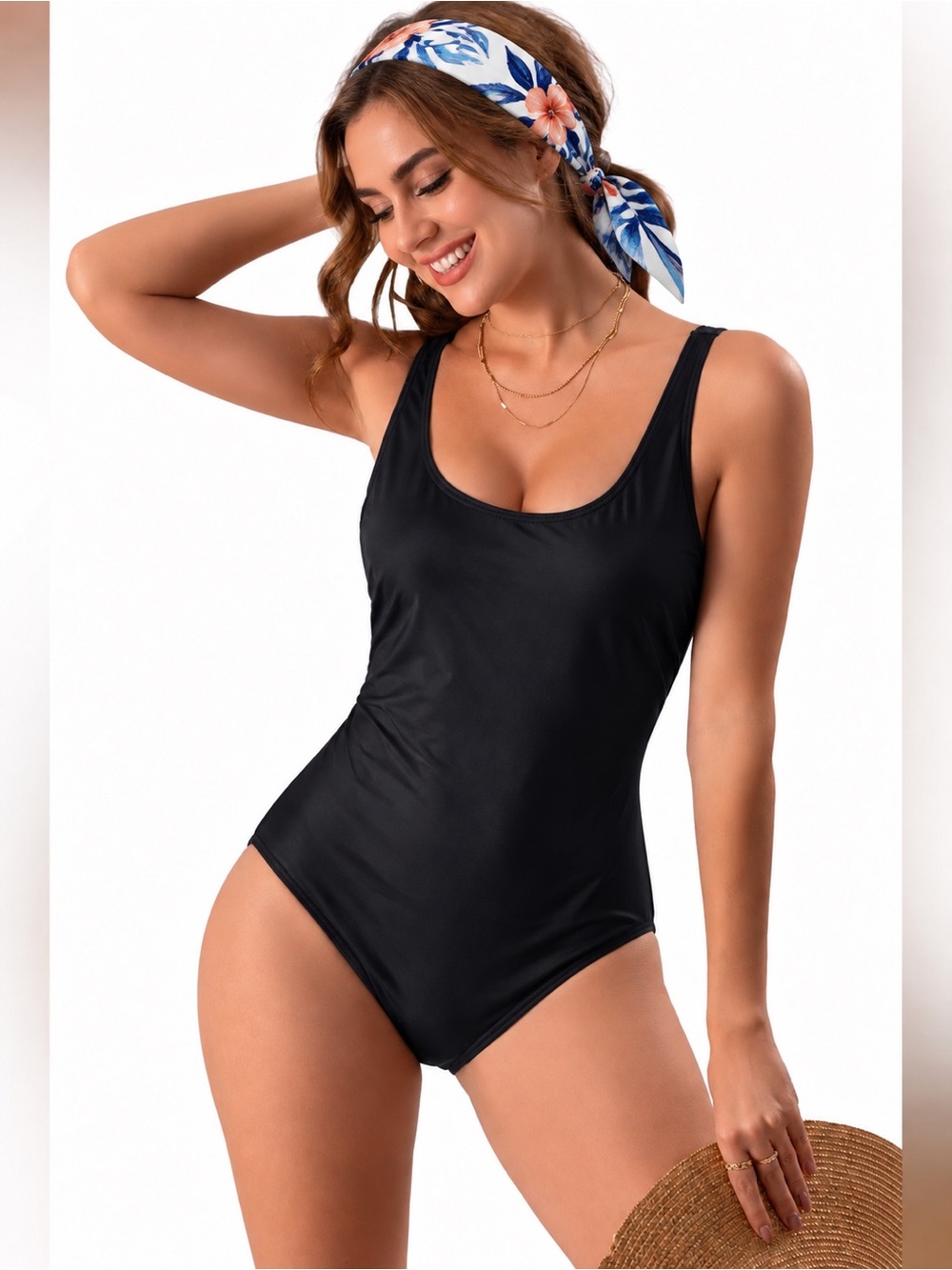Lands' End One Piece Swimsuit Women Size 12 Black Monochrome